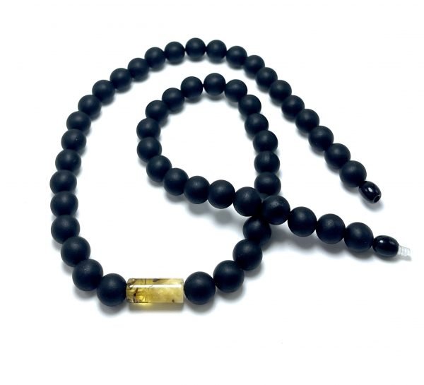 Men's black amber round beads necklace,Vyriški juodo gintaro apvalių rutuliukų karoliai