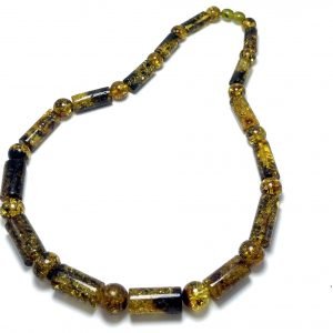 Vyriški juodo-žalio gintaro karoliai, Men's blackish green amber necklace