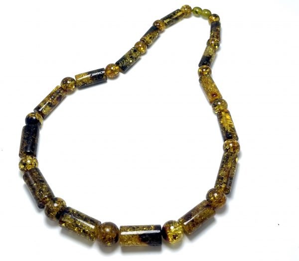 Vyriški juodo-žalio gintaro karoliai, Men's blackish green amber necklace