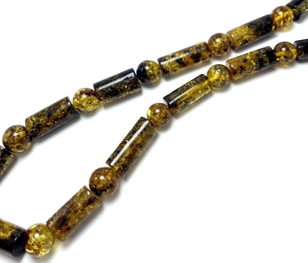 Vyriški juodo-žalio gintaro karoliai, Men's blackish green amber necklace