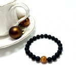 Juoda & geltona gintaro rutuliukų apyrankė 8 mm,Black & yellow amber round beads stretch bracelet 8 mm