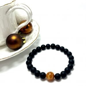 Juoda & geltona gintaro rutuliukų apyrankė 8 mm,Black & yellow amber round beads stretch bracelet 8 mm