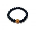 Juoda & geltona gintaro rutuliukų apyrankė 8 mm,Black & yellow amber round beads stretch bracelet 8 mm