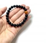 Juoda & geltona gintaro rutuliukų apyrankė 8 mm,Black & yellow amber round beads stretch bracelet 8 mm