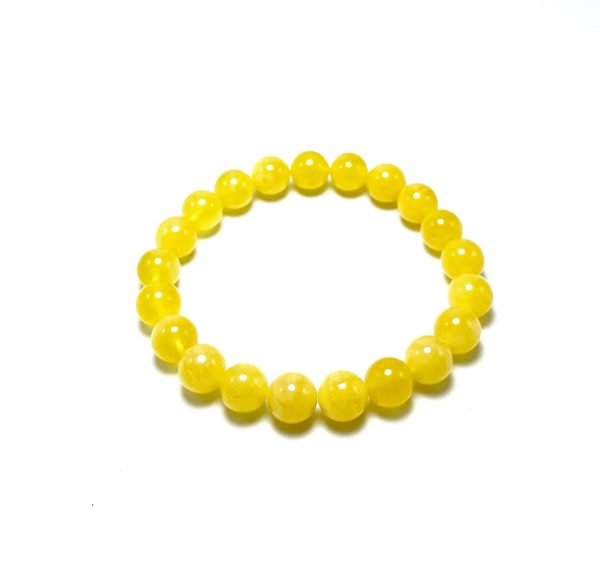 Geltonos spalvos gintaro rutuliukų apyrankė 9 mm, Milky amber round beads stretch bracelet 9 mm