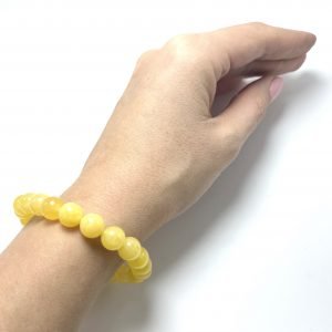 Geltonos spalvos gintaro rutuliukų apyrankė 9 mm, Milky amber round beads stretch bracelet 9 mm