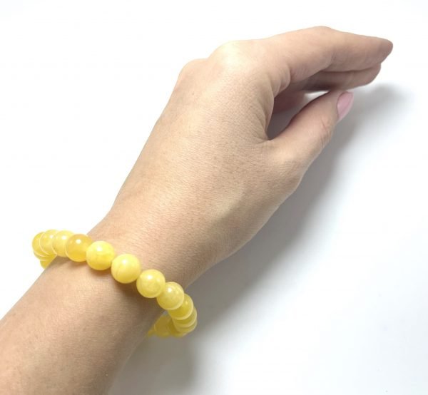 Geltonos spalvos gintaro rutuliukų apyrankė 9 mm, Milky amber round beads stretch bracelet 9 mm