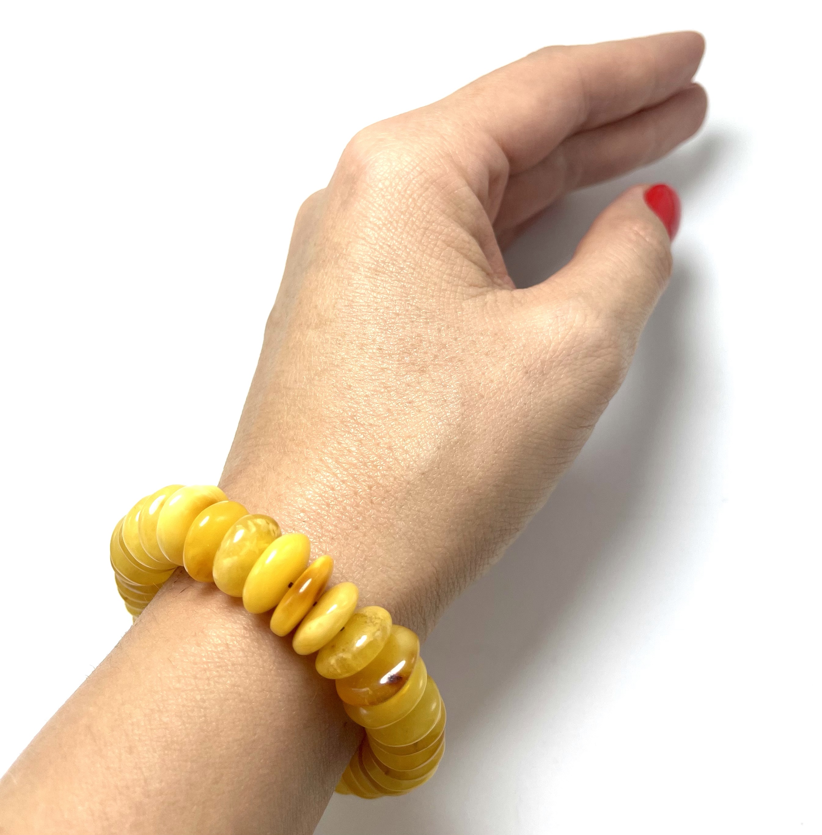 Ryški geltono gintaro tablečių apyrankė,Butterscotch amber tablets stretch bracelet