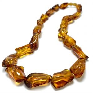 Gryno gintaro konjako spalvos karoliai,Pure cognac color amber necklace