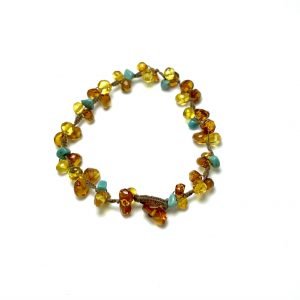 Deimantinio šlifavimo šviesaus gintaro apyrankė su turkiu,Faceted light amber bracelet with turquoise