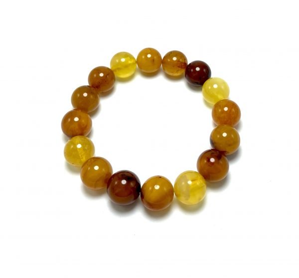 Antikvarinė geltono gintaro rutuliukų apyrankė 12 mm,Antique yellow amber round beads stretch bracelet 12 mm