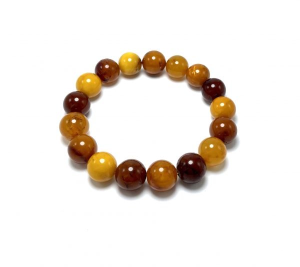 Antikvarinė geltono gintaro rutuliukų apyrankė 14 mm,Antique yellow amber round beads stretch bracelet 14 mm