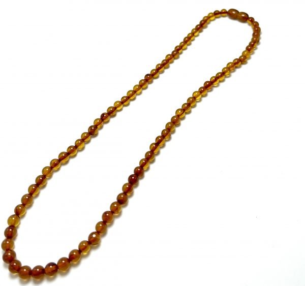 Konjako spalvos Baltijos gintaro rutuliukų karoliai 5 mm, cognac amber round beads necklace 5 mm