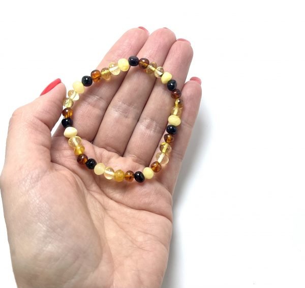 Marga baroko formos gintaro apyrankė,Multicolor amber baroque beads stretch bracelet