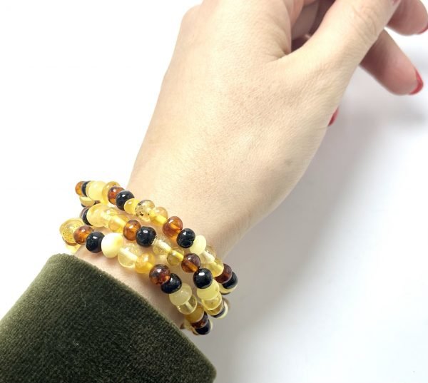 Marga baroko formos gintaro apyrankė,Multicolor amber baroque beads stretch bracelet