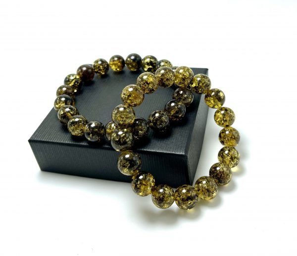 Tamsios fosilinės spalvos Baltijos gintaro rutuliukų apyrankė,Dark fossil amber beads stretch bracelet