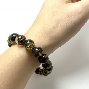 Tamsios fosilinės spalvos Baltijos gintaro rutuliukų apyrankė,Dark fossil amber beads stretch bracelet