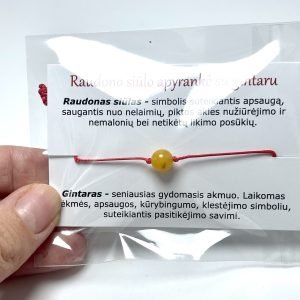 Raudono siūlo apyrankė su geltonu gintaru,Red string bracelet with yellow amber