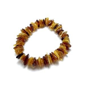 Marga kamantų formos gintarinė apyrankė, Multicolored amber chips stretch bracelet