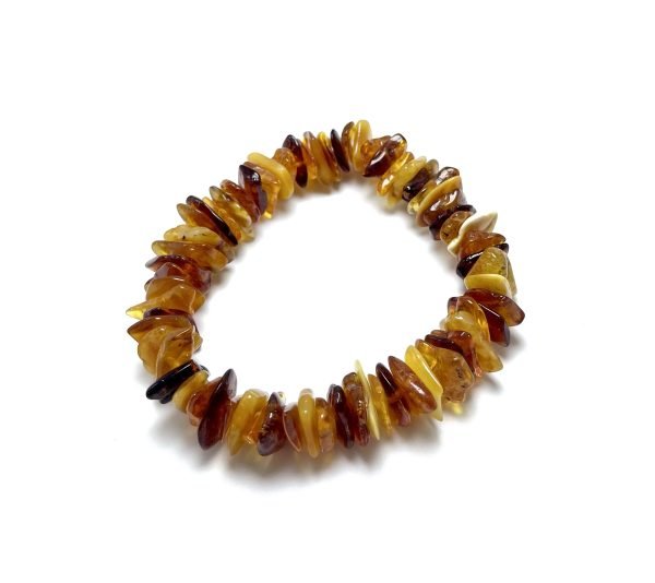 Marga kamantų formos gintarinė apyrankė, Multicolored amber chips stretch bracelet