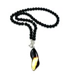 Juodo gintaro rutuliukų vėrinys su pakabuku,Black amber round beads necklace with pendant