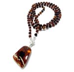 Raudono gintaro rutuliukų karoliai su pakabuku,Red amber round beads necklace with pendant