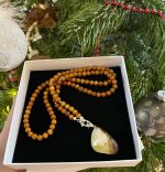 Antikvarinis geltono gintaro rutuliukų vėrinys,antique yallow amber round beads necklace with pendant