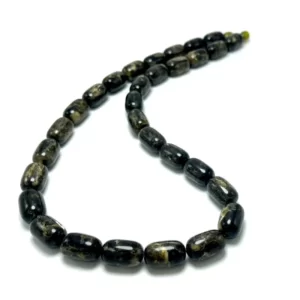 Vyriški juodo gintaro cilindrų formos karoliai,Men's black amber barrel beads necklace