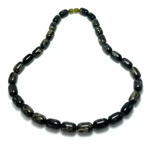 Vyriški juodo gintaro cilindrų formos karoliai,Men's black amber barrel beads necklace