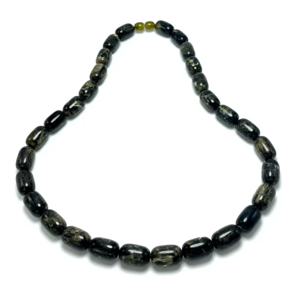 Vyriški juodo gintaro cilindrų formos karoliai,Men's black amber barrel beads necklace