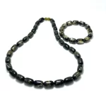Vyriški juodo gintaro cilindrų formos karoliai,Men's black amber barrel beads necklace