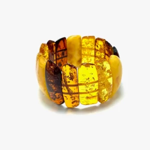 Marga gintarinė stačiakampio formos apyrankė,multicolored amber rectangle beads stretch bracelet