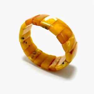 Antikvarinė geltono gintaro stačiakampio formos apyrankė,antique yellow amber rectangle beads stretch bracelet