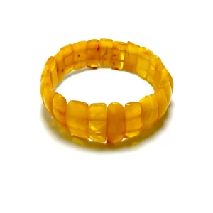 Geltonos spalvos gintarinė stačiakampio formos apyrankė, milky amber rectangle beads stretch bracelet