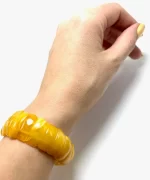 Geltonos spalvos gintarinė stačiakampio formos apyrankė, milky amber rectangle beads stretch bracelet