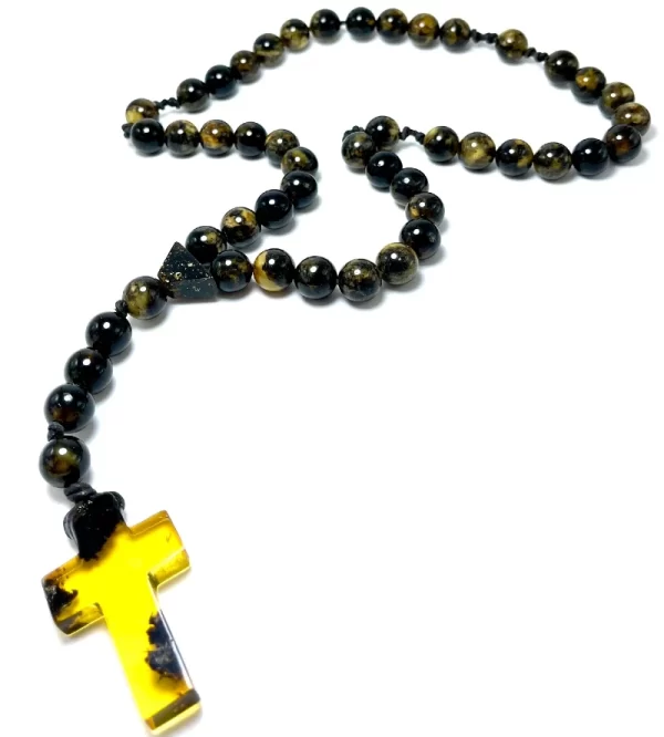 Masyvus krikščioniškas gintaro rožinis 13 mm, Large christian amber rosary 13 mm