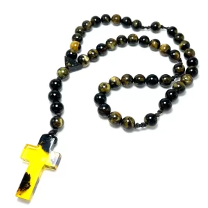 Masyvus krikščioniškas gintaro rožinis 13 mm, Large christian amber rosary 13 mm