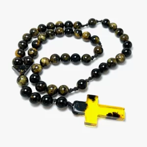 Masyvus krikščioniškas gintaro rožinis 13 mm, Large christian amber rosary 13 mm