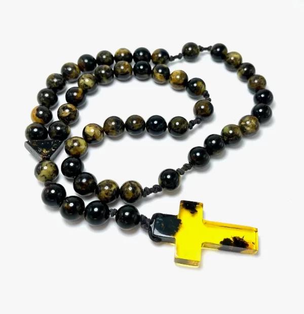 Masyvus krikščioniškas gintaro rožinis 13 mm, Large christian amber rosary 13 mm