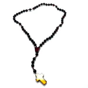 Krikščioniškas gintaro rožinis - tamsi vyšninė spalva, Christian amber rosary - dark cherry color