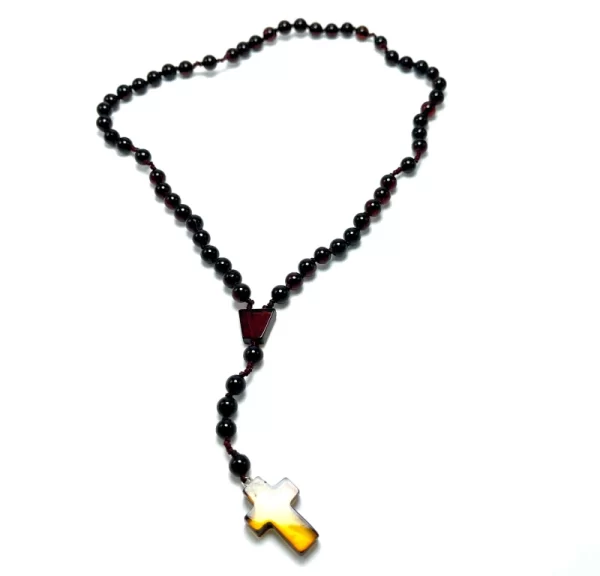 Krikščioniškas gintaro rožinis - tamsi vyšninė spalva, Christian amber rosary - dark cherry color