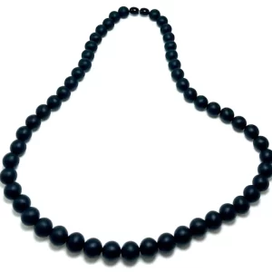 Vyriški juodo gintaro apvalių rutuliukų karoliai 10 mm, Men's black amber round beads necklace 10 mm