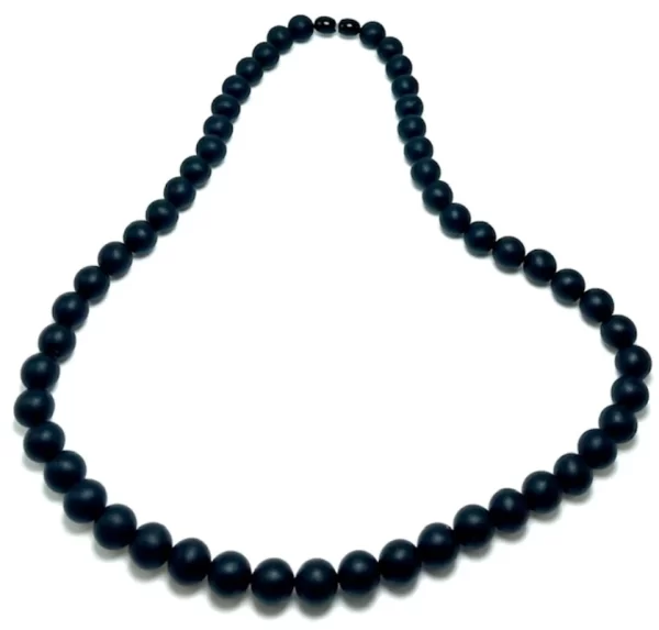 Vyriški juodo gintaro apvalių rutuliukų karoliai 10 mm, Men's black amber round beads necklace 10 mm