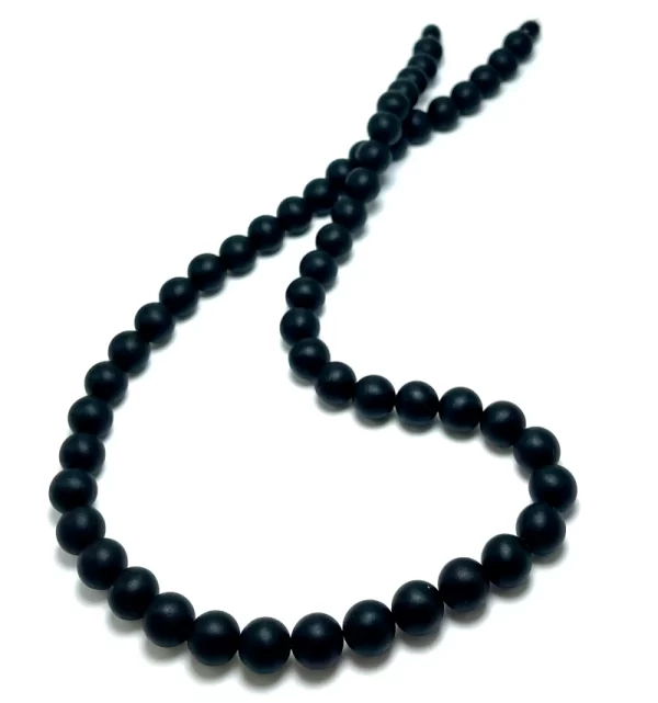 Vyriški juodo gintaro apvalių rutuliukų karoliai 10 mm, Men's black amber round beads necklace 10 mm