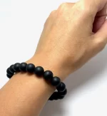 Juodo gintaro apvalių rutuliukų apyrankė 10 mm, Black amber round beads stretch bracelet 10 mm