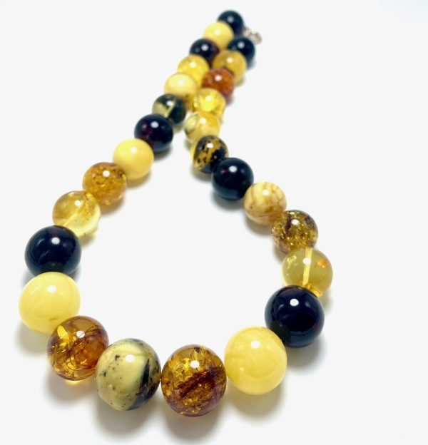 Margi apvalaus gintaro rutuliukų karoliai 18-20 mm, Multi-color Baltic amber round beads necklace 18-20 mm