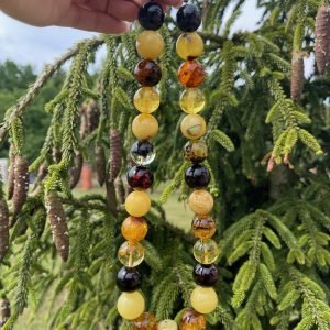 Margi apvalaus gintaro rutuliukų karoliai 18-20 mm, Multi-color Baltic amber round beads necklace 18-20 mm