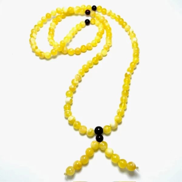 Budistų geltono gintaro rožinis Mala 8 mm,, Milky amber round beads Buddhist Mala 8 mm