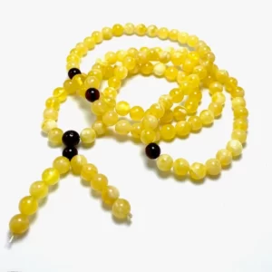 Budistų geltono gintaro rožinis Mala 8 mm,, Milky amber round beads Buddhist Mala 8 mm