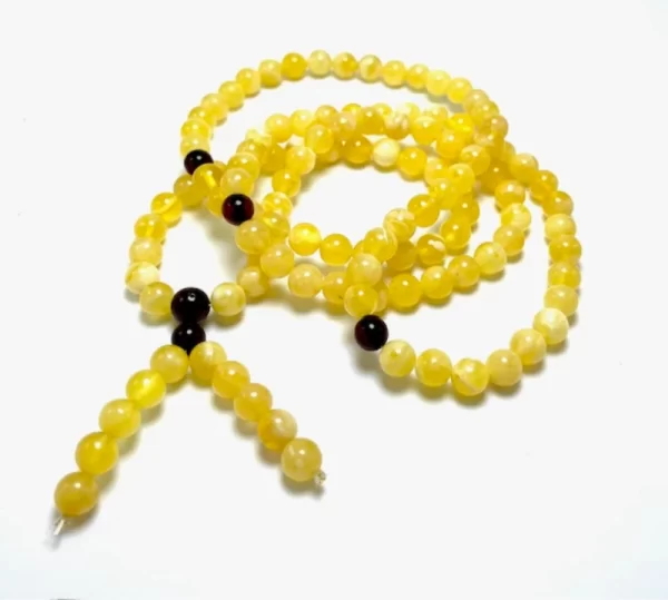 Budistų geltono gintaro rožinis Mala 8 mm,, Milky amber round beads Buddhist Mala 8 mm